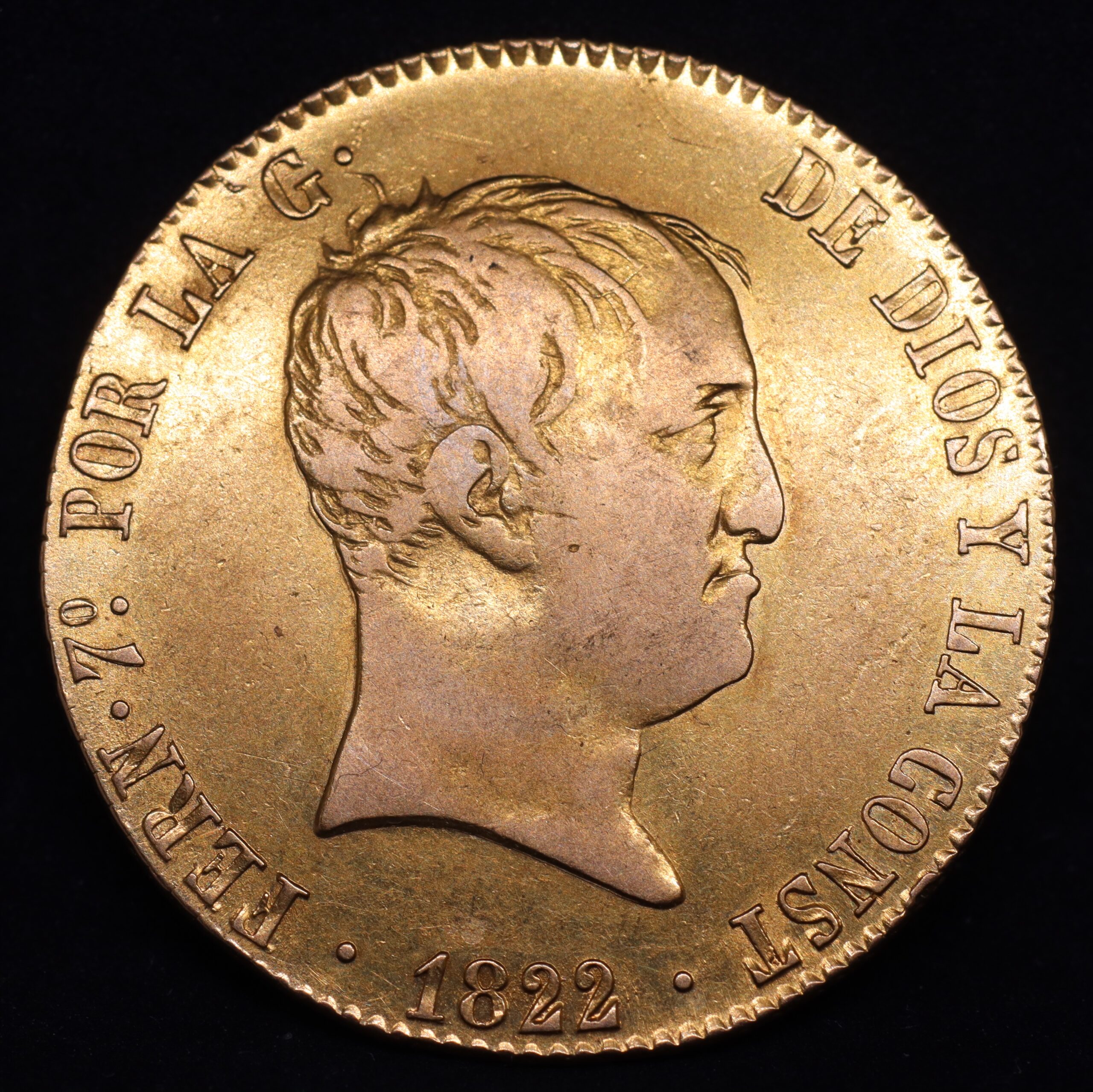 Moeda de ouro de 160 Reales Fernando VII 1822 Madrid